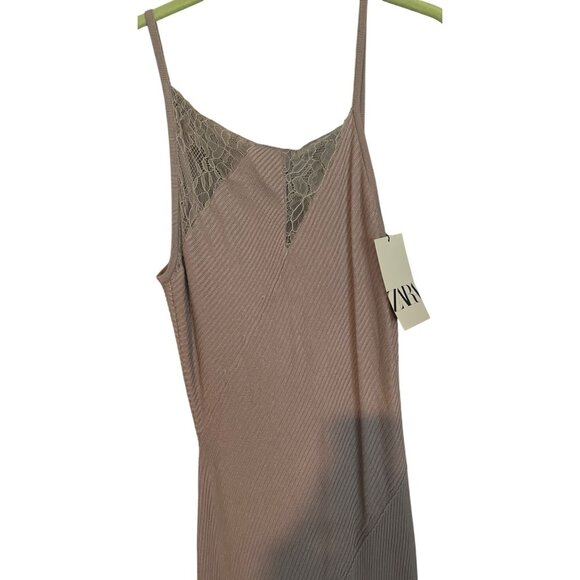 NWT Zara Combination Knit Slip Dress Dusty Mauve Ribbed Midi  M NWT - Picture 6 of 10